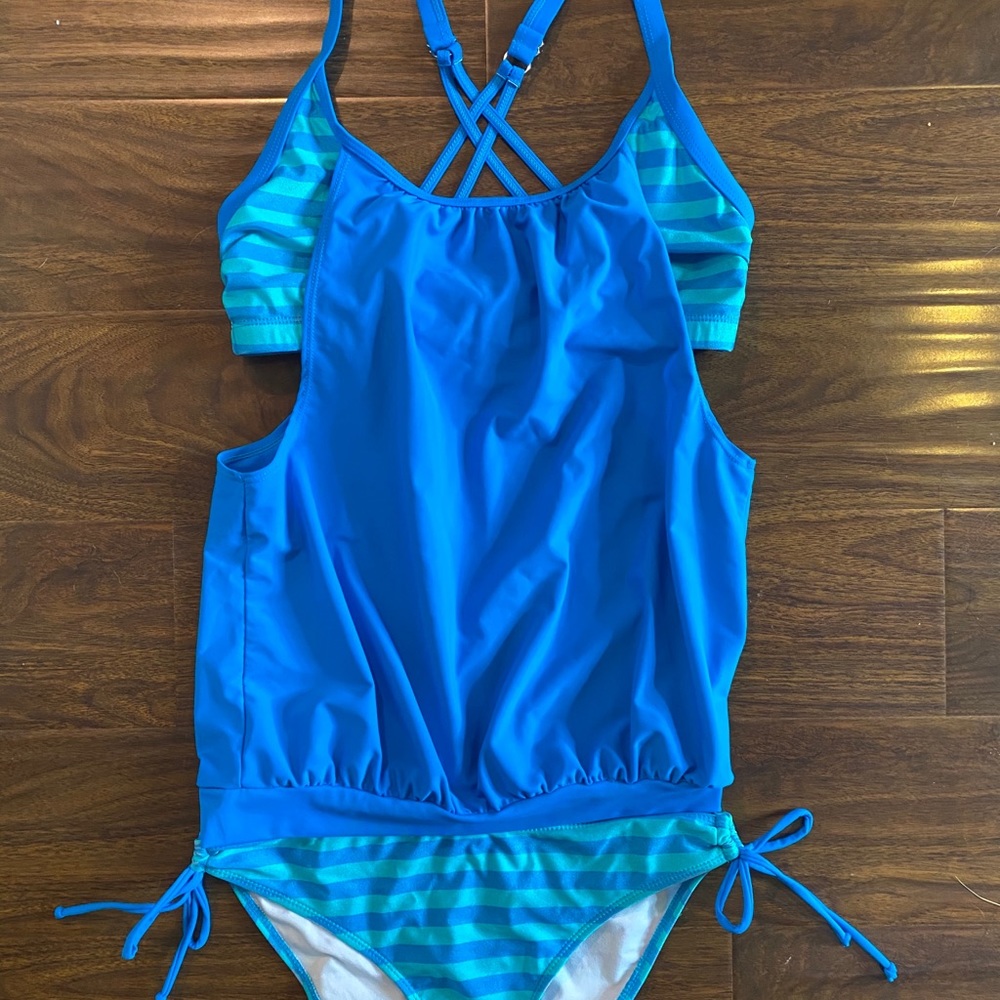 Blue and Teal Two Piece/Tankini Swimsuit, Medium